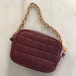 BCBG Max Azria Burgundy Leather Bag w Gold Chain